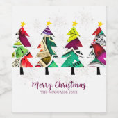 水彩模様クリスマスツリー ワインラベル (シングルラベル)