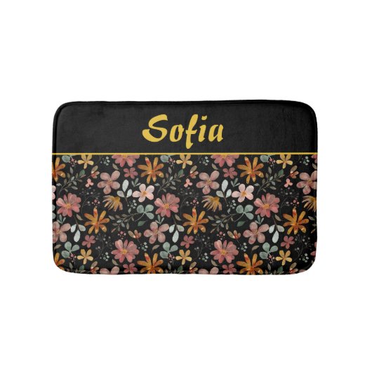 水彩模様ピンク黄色オレンジ バスマット (正面)