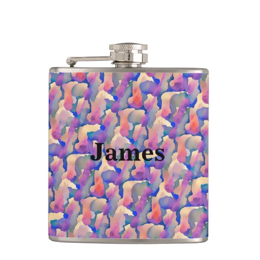 水彩模様フラッパーソナライズされたク フラスク (正面)