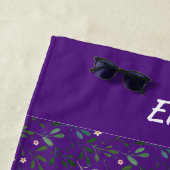 水彩模様緑葉名パープル ビーチタオル (インサイチュ)