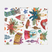 水彩模様(ビンテージクリスマスオーナメント) フリースブランケット (正面(横))