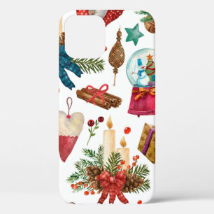 水彩模様(ビンテージクリスマスオーナメント) iPhone 12ケース