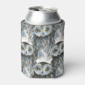 水彩模様、フクロウの大描写 缶クーラー (缶正面)