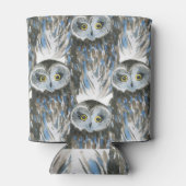 水彩模様、フクロウの大描写 缶クーラー (裏面)