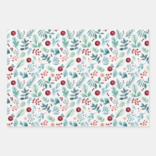 水彩樹の松と果実のクリスマス ラッピングペーパーシート (正面3)