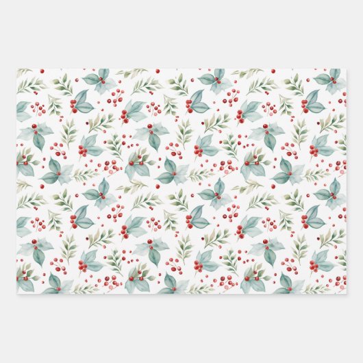 水彩樹の松と果実のクリスマス ラッピングペーパーシート (正面2)
