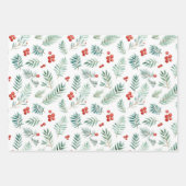 水彩樹の松と果実のクリスマス ラッピングペーパーシート (正面)