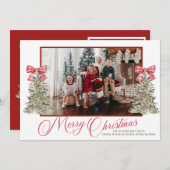 水彩樹クラシック木付き写真クリスマスカード シーズンカード (正面/裏面)