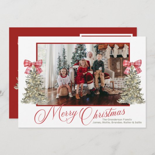 水彩樹クラシック木付き写真クリスマスカード シーズンカード (正面/裏面)