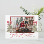 水彩樹クラシック木付き写真クリスマスカード シーズンカード (スタンド正面)
