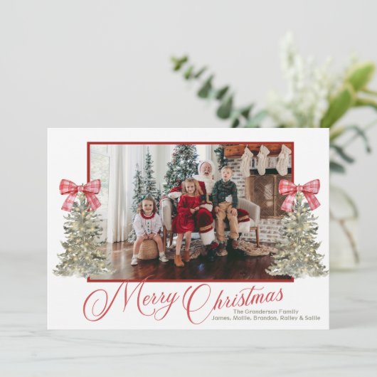 水彩樹クラシック木付き写真クリスマスカード シーズンカード (スタンド正面)