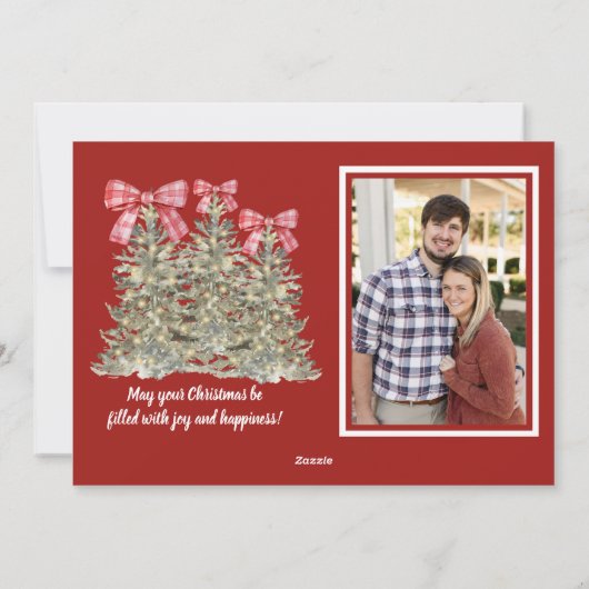 水彩樹クラシック木付き写真クリスマスカード シーズンカード (裏面)