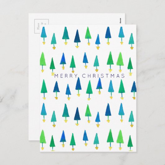水彩樹メリークリスマス シーズンポストカード (正面/裏面)
