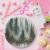 水彩樹木のラスティックな荒野のウェディング ペーパープレート (パーティー)