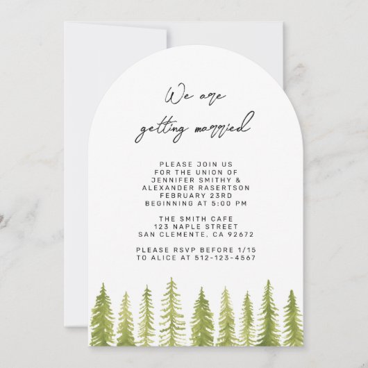 水彩樹木の結婚式招待状 招待状 (正面)