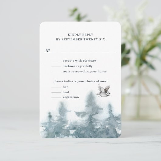 水彩樹木地フクロウボタニカルwミール 出欠カード (スタンド正面)