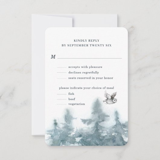 水彩樹木地フクロウボタニカルwミール 出欠カード (正面)