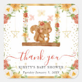 水彩樹木林リスの赤ちゃんシャワー スクエアシール (正面)