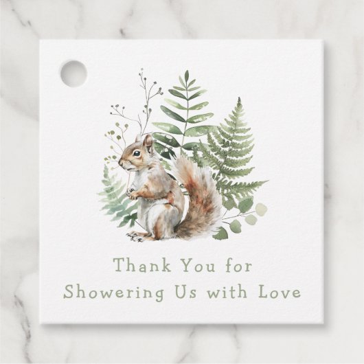 水彩樹木林リスの赤ちゃんシャワー フェイバータグ (正面)