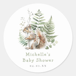 水彩樹木林リスの赤ちゃんシャワー ラウンドシール