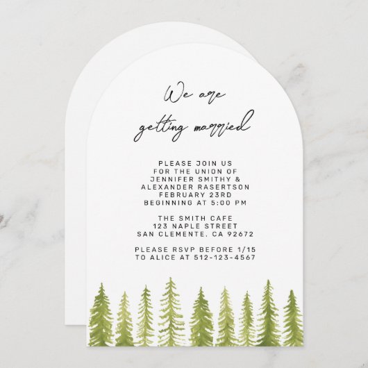 水彩樹木結婚式招待状 招待状 (正面/裏面)