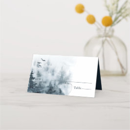 水彩樹林フクロウ結婚ズ プレイスカード