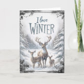 水彩樹林冬の鹿 カード (正面)