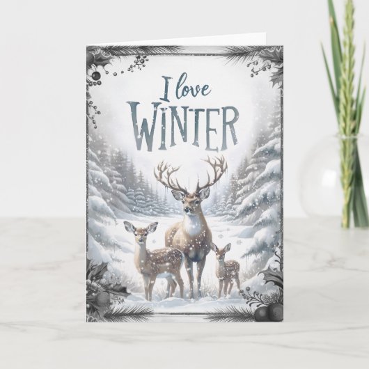 水彩樹林冬の鹿 カード (正面)