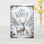 水彩樹林冬の鹿 カード (黄色い花)
