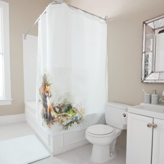 水彩樹林森林風景 シャワーカーテン (インサイチュ)