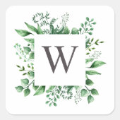 水彩樹林樹結婚林モノグラム スクエアシール (正面)