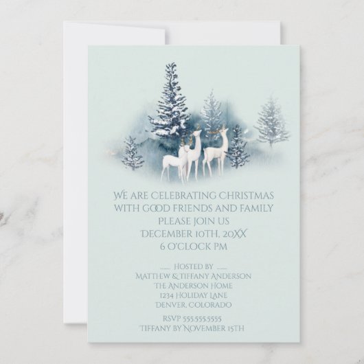 水彩樹林鹿 招待状 (正面)