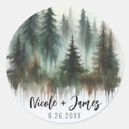 水彩樹素朴野結婚野 ラウンドシール