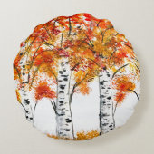 水彩樺の木ツリー秋秋オレンジ葉色 ラウンドクッション (裏面)