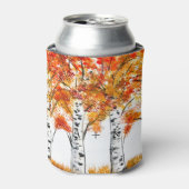 水彩樺の木ツリー秋秋結婚の 缶クーラー (缶正面)