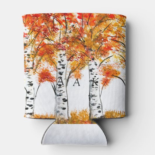 水彩樺の木ツリー秋秋結婚の 缶クーラー (裏面)