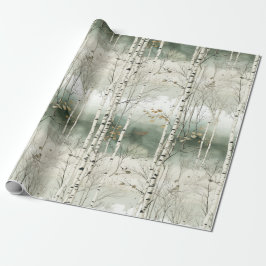 水彩樺の木木模様 ラッピングペーパー