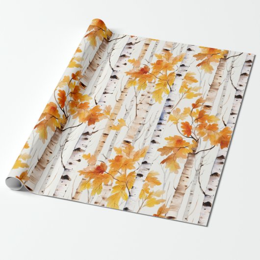 水彩樺の木木模様 ラッピングペーパー (アンロールド)