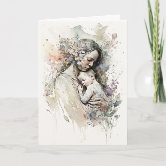 水彩母及びベビー カード (正面)
