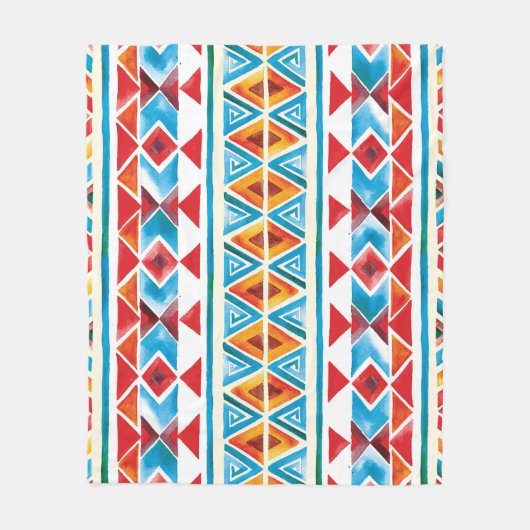 水彩民族幾何学模様。 フリースブランケット (正面)