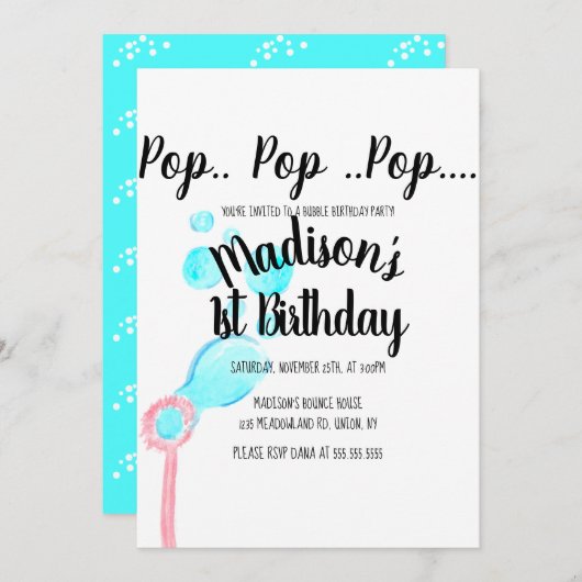 水彩気泡ワンドポップ・アートのポップ・アートのポップ・アートの誕生日 招待状 (正面/裏面)