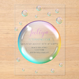 水彩気泡誕生日 アクリル招待状