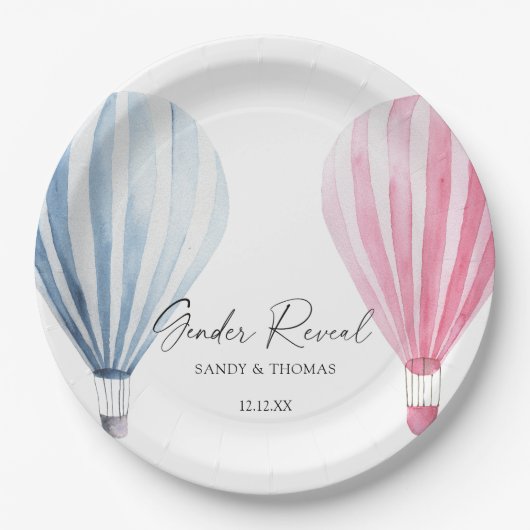 水彩気球ジェンダー表示 ペーパープレート (正面)