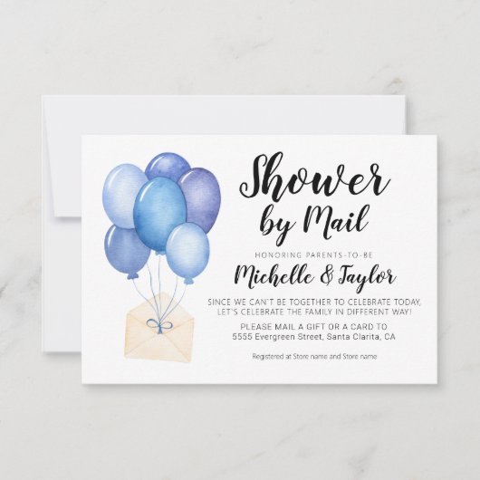 水彩気球バーチャルベビーシャワー招待状カード ノートカード (正面)