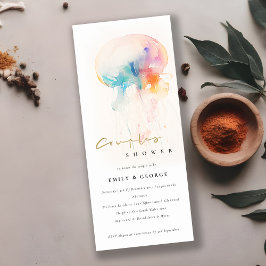 水彩水中クラゲのカップルのシャワー 招待状