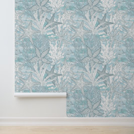 水彩水中植物スターフィッシュブルー沿岸 壁紙