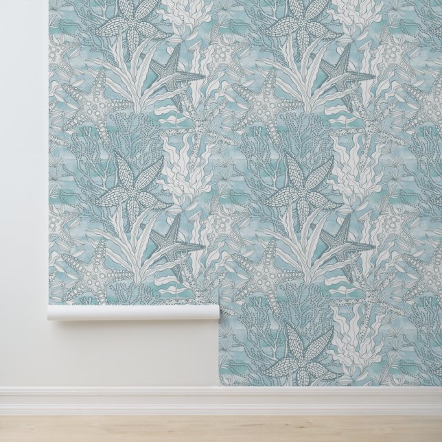 水彩水中植物スターフィッシュブルー沿岸 壁紙 (アプリケーション)