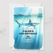 水彩水中海サメ誕生日パーティー 招待状 (正面)