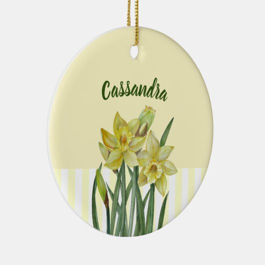 水彩水仙フラワーポートレートイラストレーション セラミックオーナメント (右)