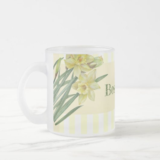 水彩水彩ダッフルズフラワーポートレートイラストレーション フロストグラスマグカップ (左)